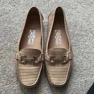 Salvatore Ferragamo Beige Textured Loafers